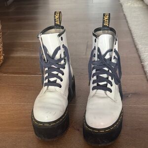 Dr. Martens White Boots with Black Soles and Navy Laces